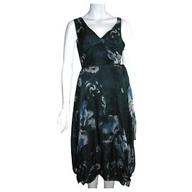 Max Mara Petrolgrünes Seidenkleid Weiß Grün Türkis Dunkelgrün