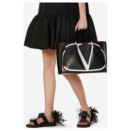 Valentino-VALENTINO SAC MEDIUM SHOPPING BAG VLOGO ESCAPE WITH INLAY-Black,White