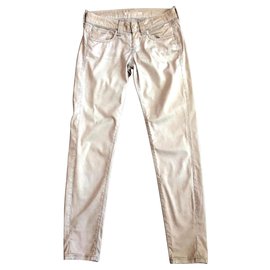 Fornarina-Jeans Fornarina beige gris con diamantes de imitación de cintura baja T.27 (36-38)-Gris