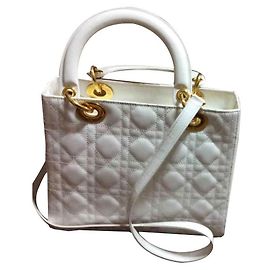 Dior Lady Dior Patent Leather Handbag White White