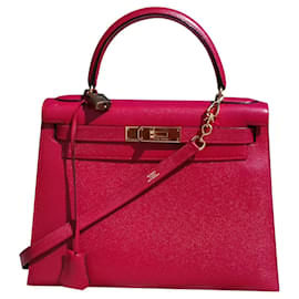 Hermès-Kelly Sellier Hermes vermelho ouro Hdw Handbag-Vermelho