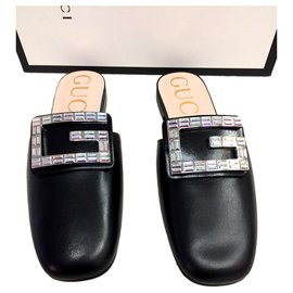 Gucci-GUCCI slippers Crystal G SHOES-Black