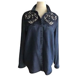 The Kooples Camicia di jeans e guipure Blu scuro