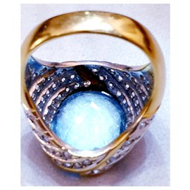 Autre Marque-Anel de ouro 18 quilates e aquamarine central de 6 quilate-Dourado,Metálico,Turquesa