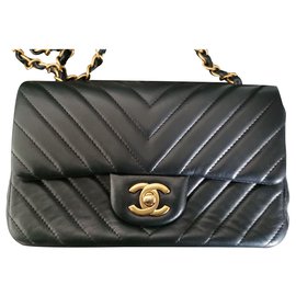 Chanel-Chanel Chevron Mini bolso rectangular-Negro