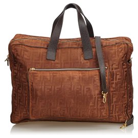 Fendi-Fendi Brown Zucca Nylon Travel Bag-Brown
