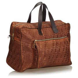 Fendi-Fendi Brown Zucca Nylon Travel Bag-Brown
