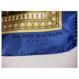 Pierre Balmain-Écharpe en soie-Rouge,Bleu,Doré