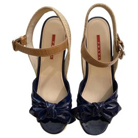 Prada Mules compensées Bleu