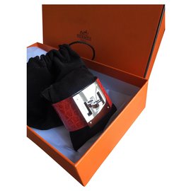 Hermès-Impresionante pulsera de perro Hermès Kelly, cocodrilo brillante, Color capucine-Otro