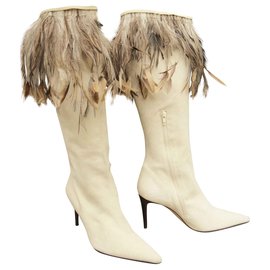 Andrea Pfister-Andrea Pfister vintage boots, suede and feathers, Mint condition-White