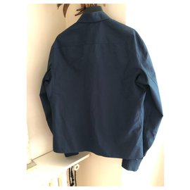 Alaïa-blusa de algodão marinho com mangas de volume-Azul