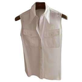 Hermès-Chemise en coton sans manches Hermès-Blanc