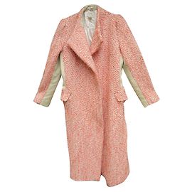 Dries Van Noten cappotto in lana e pelle Arancione Bianco sporco