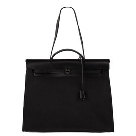 Hermès-BAG HERMES HERBAG 38 black leather and canvas, new condition!-Black