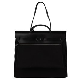 Hermès-BAG HERMES HERBAG 38 black leather and canvas, new condition!-Black