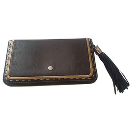 Lancel Leather Wallet Brown Brown