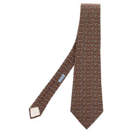 Hermès-Hermès gravata em seda estampada / azul em excelente estado!-Azul,Taupe