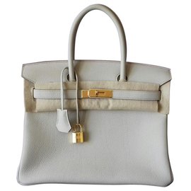 Hermès-Bolso Hermes Birkin 30 cm Togo Tiza Oro Hdw-Blanco