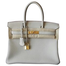 Hermès Bolsa Hermes Birkin 30 cm Togo Giz Ouro Hdw Branco