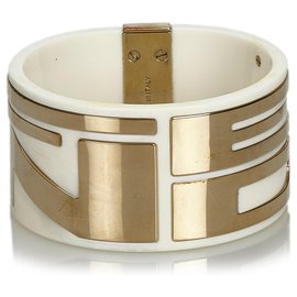 Fendi-Fendi White Logo Bangle-White,Golden
