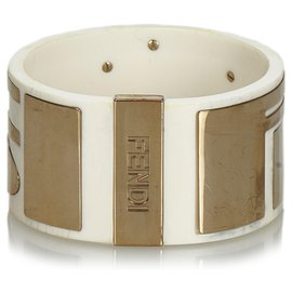 Fendi-Fendi White Logo Bangle-White,Golden