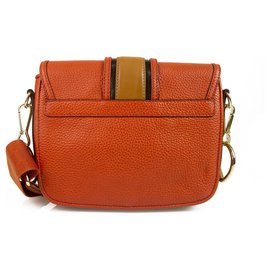 Burberry-Burberry Orange Textured Leather Crossbody Flap Bag with canvas Strap-Orange