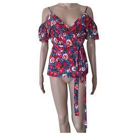 Top de viscose preto e vermelho Topshop Preto Vermelho