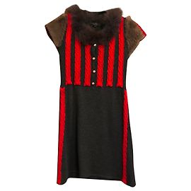 Vestido de lã Salvatore Ferragamo com detalhes de pele Multicor
