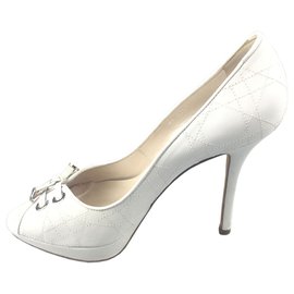 Dior-Dior White Cannage Leather Peep-Toe Pump-White