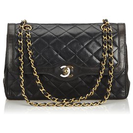 Chanel-Chanel Black Medium Lambskin lined Flap Bag-Black