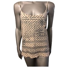 John Galliano Sleeveless Cotton Top Eggshell Blue Pattern Eggshell