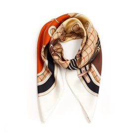 Hermès Camails Marrom Bege Laranja Cru