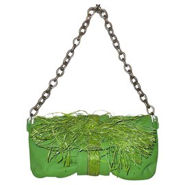Lanvin-Lanvin by Albert Elbaz pre green bag ruched vegetable leather and raffia-Green
