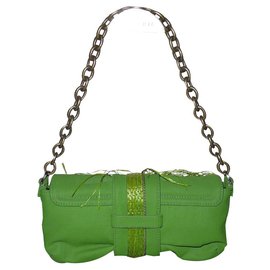 Lanvin-Lanvin by Albert Elbaz pre green bag ruched vegetable leather and raffia-Green
