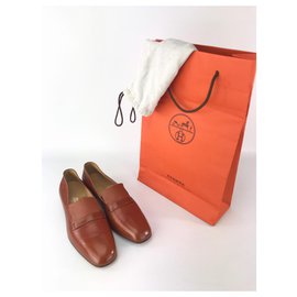 Hermès-HERMES Unworn Vintage Brown Loafers size 8,5 made in Italy-Brown