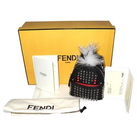 Fendi-Fendi Charm / keychain nylon backpack and black leather studded brand new tag!-Black