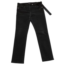 CHANEL Jeans con cinturón de seda Negro