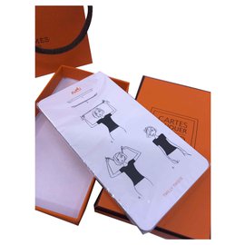 Hermès-Card to tie-White,Orange