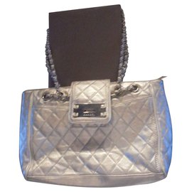 Chanel-Autêntico Chanel saco Reissere modelo shopping bag East West Collector compras XL Serial Não 1050 1945-Prata
