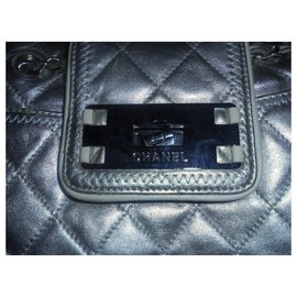 Chanel-Autêntico Chanel saco Reissere modelo shopping bag East West Collector compras XL Serial Não 1050 1945-Prata