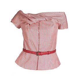 Christian Dior Gingham silk wool corset top with leather belt White Red