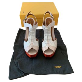 Fendi-Sandal fendi white varnished orange and beige-White