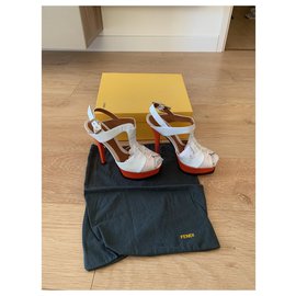 Fendi-Sandal fendi white varnished orange and beige-White
