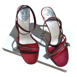 Dior-Sandales Dior cuir vernis rouge scintillant-Rouge