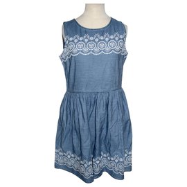 Jack Wills-Embroidered denim dress-White,Blue