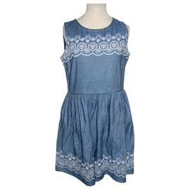 Jack Wills-Robe en jean brodée-Blanc,Bleu