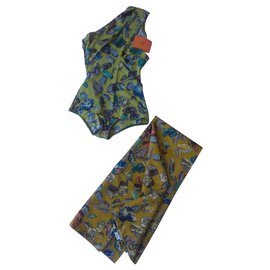 Hermès-Swimsuit e sarongue Hermes imprime "Minerais"-Multicor