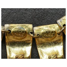 Autre Marque-Collana con plastron in metallo dorato Ikuo Ichimori e gocce in vetro opalino-D'oro
