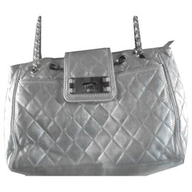 Chanel-Autêntico Chanel saco Reissere modelo shopping bag East West Collector compras XL Serial Não 1050 1945-Cinza,Metálico